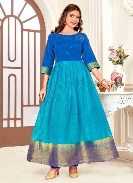 Blue And Sea Blue Colour Hoor Rahul NX New latest Designer Ethnic Wear Pure Organza Anarkali Kurti Collection 1006